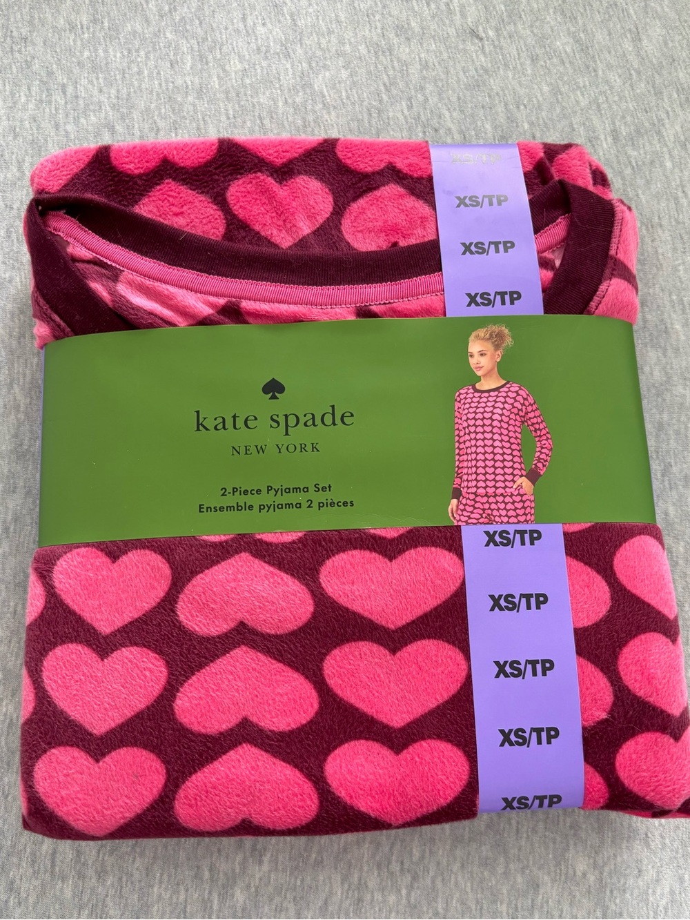 kate spade Girls' Hot Pink and Magenta Heart 2-Piece Pajama Set